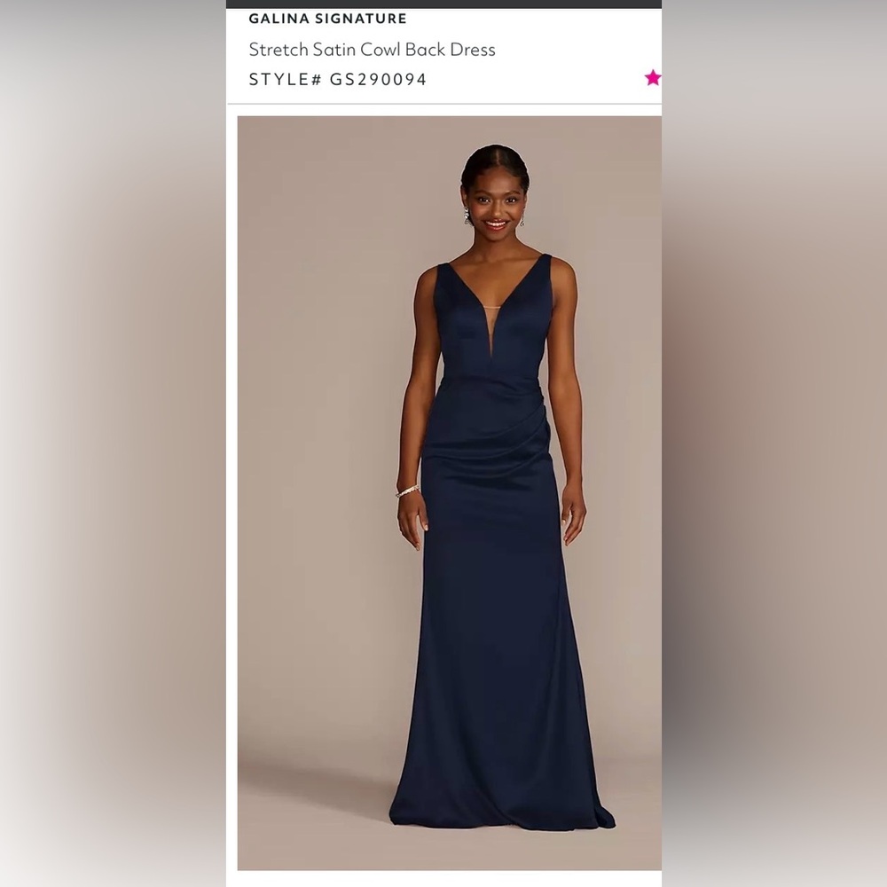 David's Bridal Galina Signature Maritime Blue Backless Gown